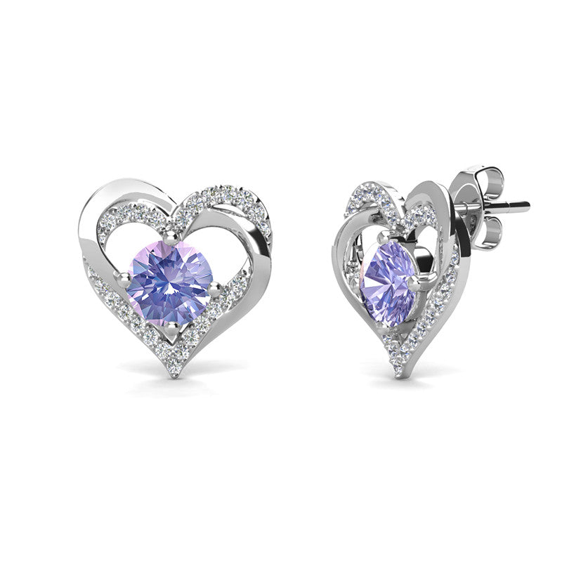 Birthstone Heart Earrings, Cyncerity Jewellery with crystals from Swarovski®