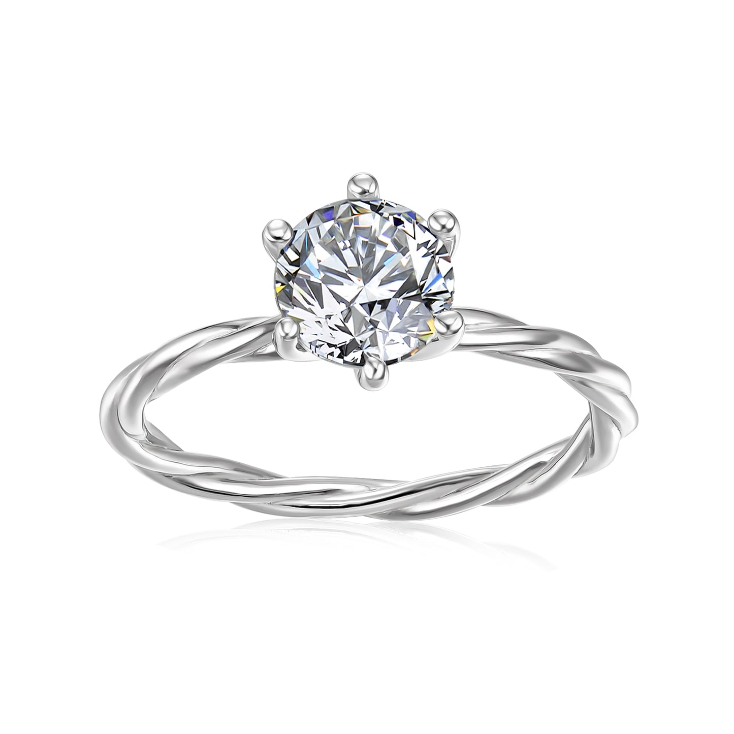 Seis Twirl Ring MR076 WG RG Cyncerity Jewelry with Moissanite, 925 Sterling Silver