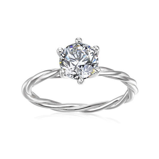 Seis Twirl Ring MR076 WG RG Cyncerity Jewelry with Moissanite, 925 Sterling Silver