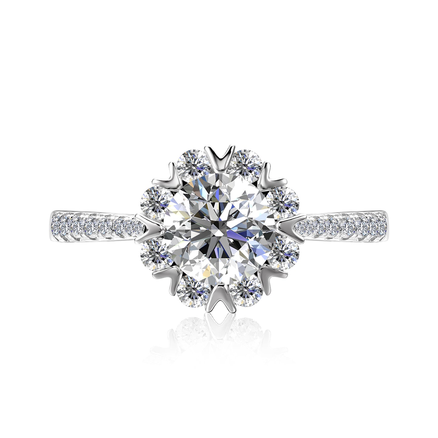 Soleil Ring MR085 WG RG Cyncerity Jewelry with Moissanite, 925 Sterling Silver