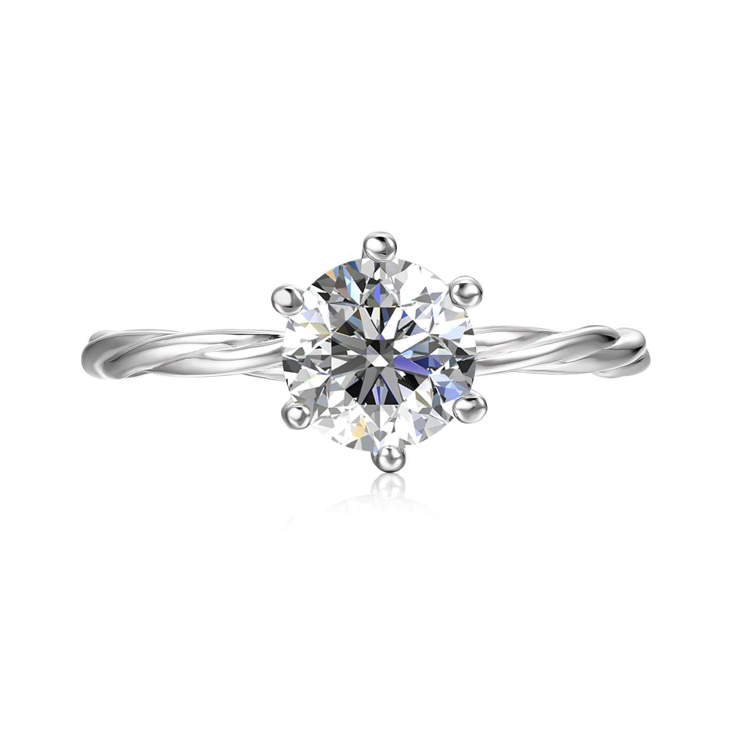 Seis Twirl Ring MR076 WG RG Cyncerity Jewelry with Moissanite, 925 Sterling Silver