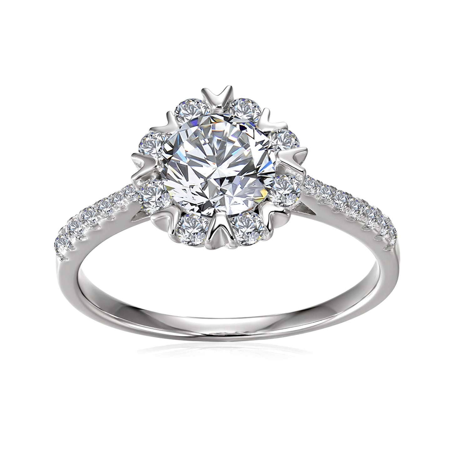 Soleil Ring MR085 WG RG Cyncerity Jewelry with Moissanite, 925 Sterling Silver