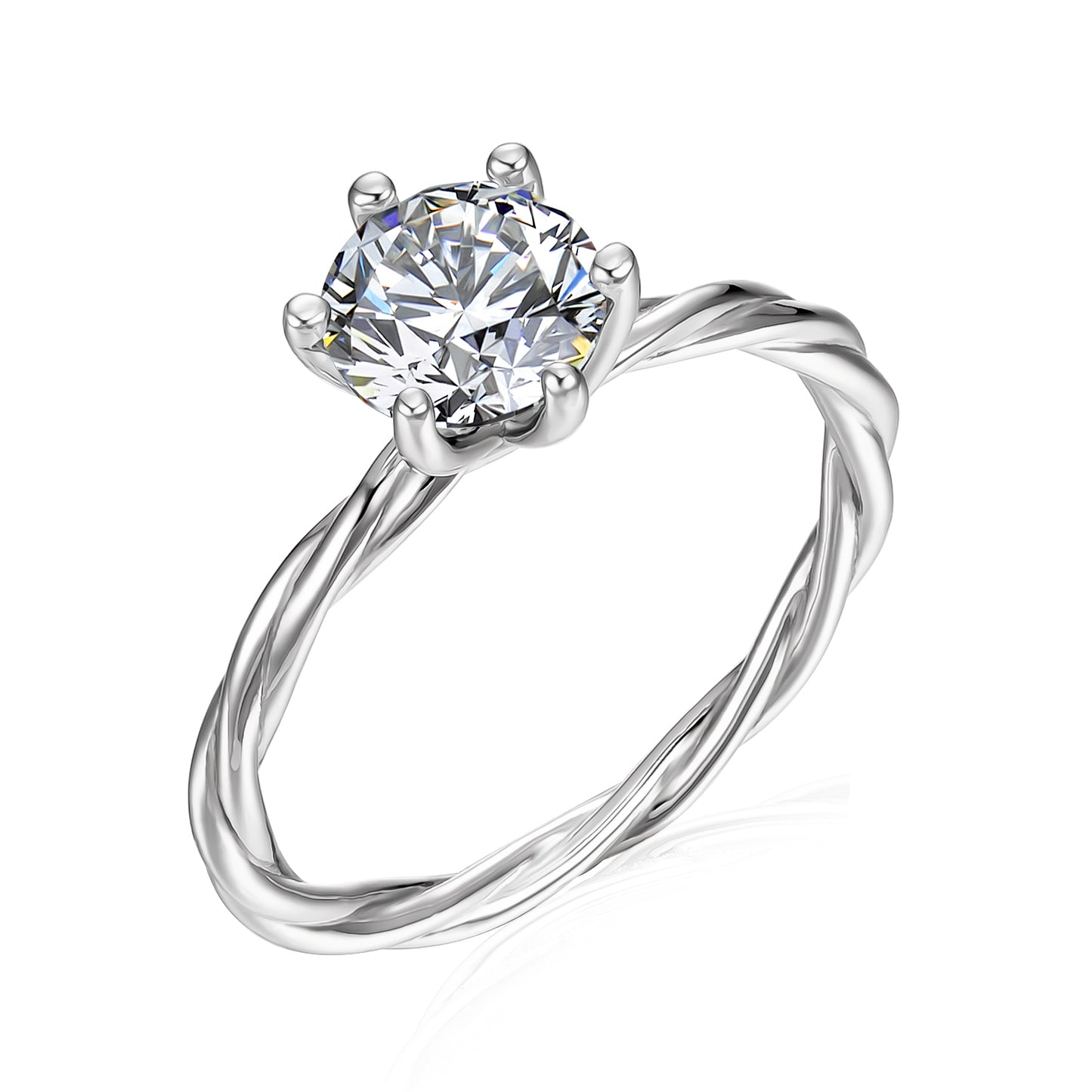 Seis Twirl Ring MR076 WG RG Cyncerity Jewelry with Moissanite, 925 Sterling Silver