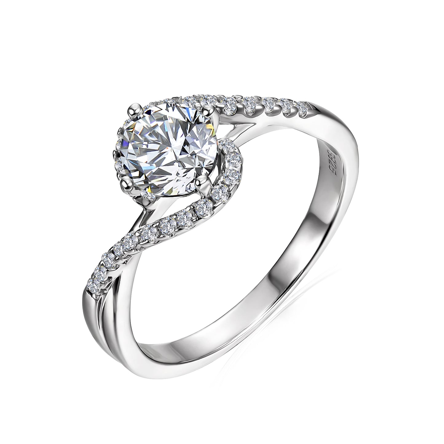 Entrelazar Ring MR077 WG RG Cyncerity Jewelry with Moissanite, 925 Sterling Silver
