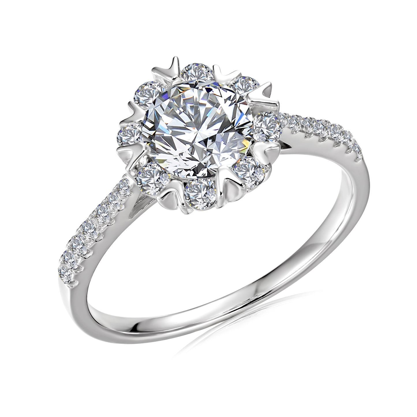 Soleil Ring MR085 WG RG Cyncerity Jewelry with Moissanite, 925 Sterling Silver