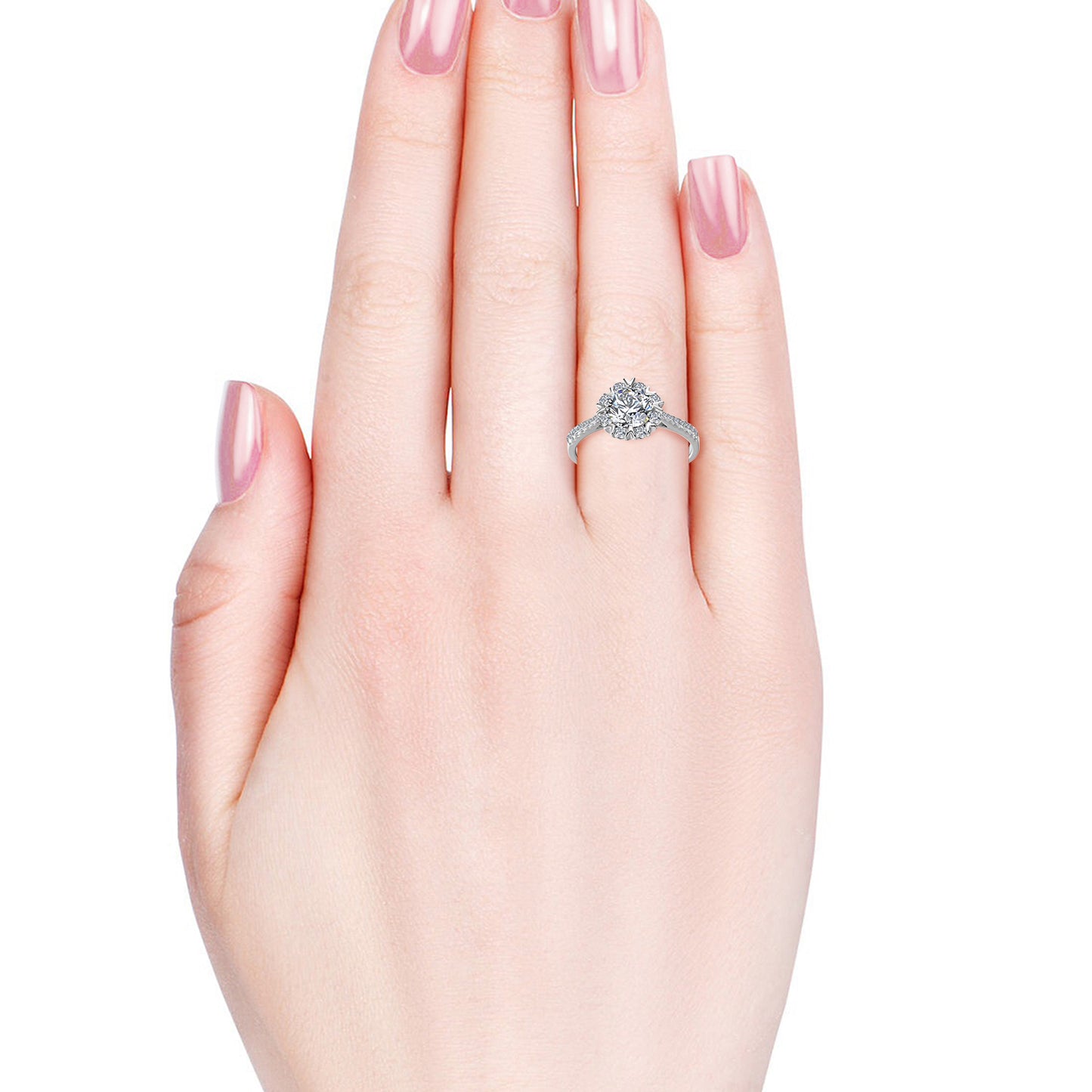 Soleil Ring MR085 WG RG Cyncerity Jewelry with Moissanite, 925 Sterling Silver