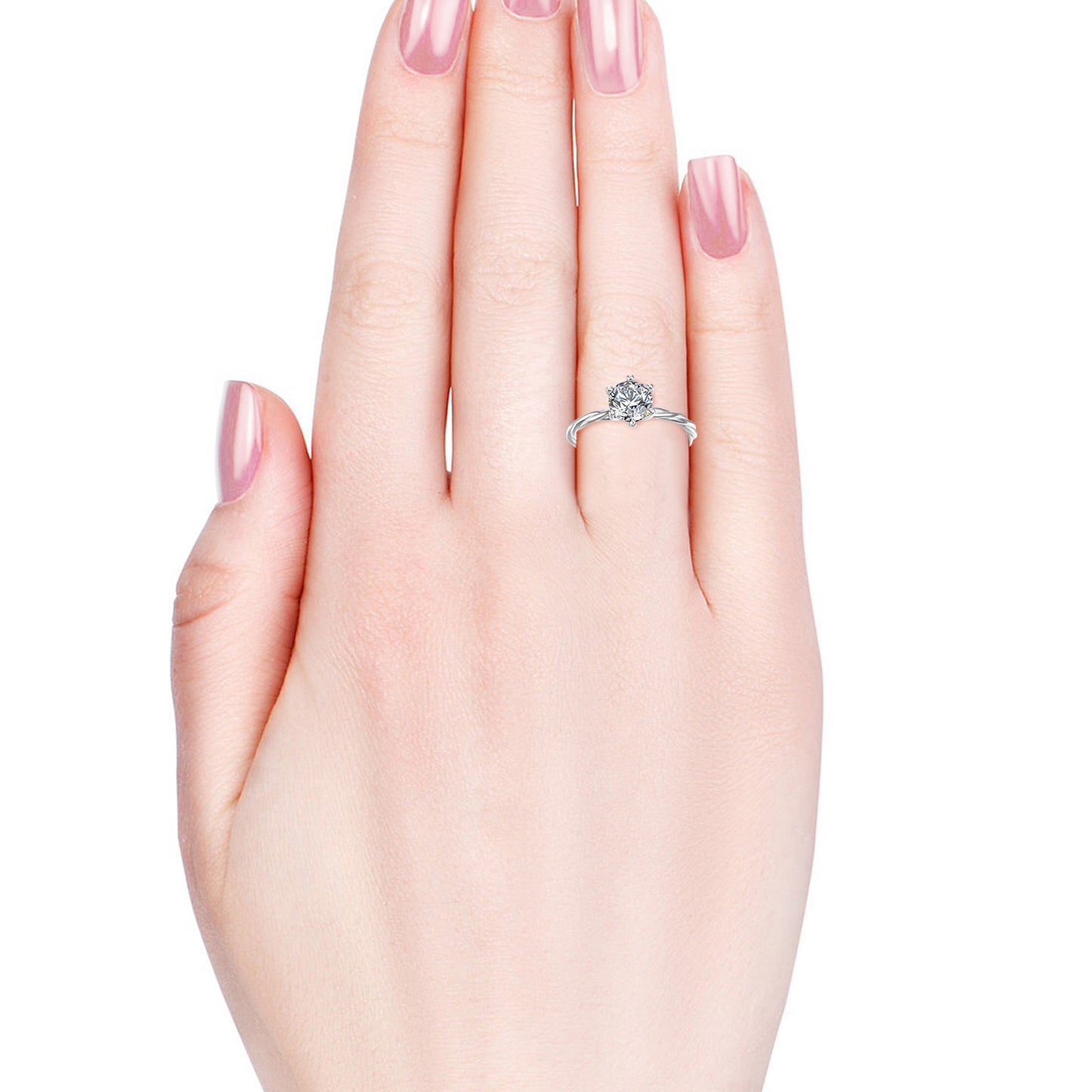 Seis Twirl Ring MR076 WG RG Cyncerity Jewelry with Moissanite, 925 Sterling Silver