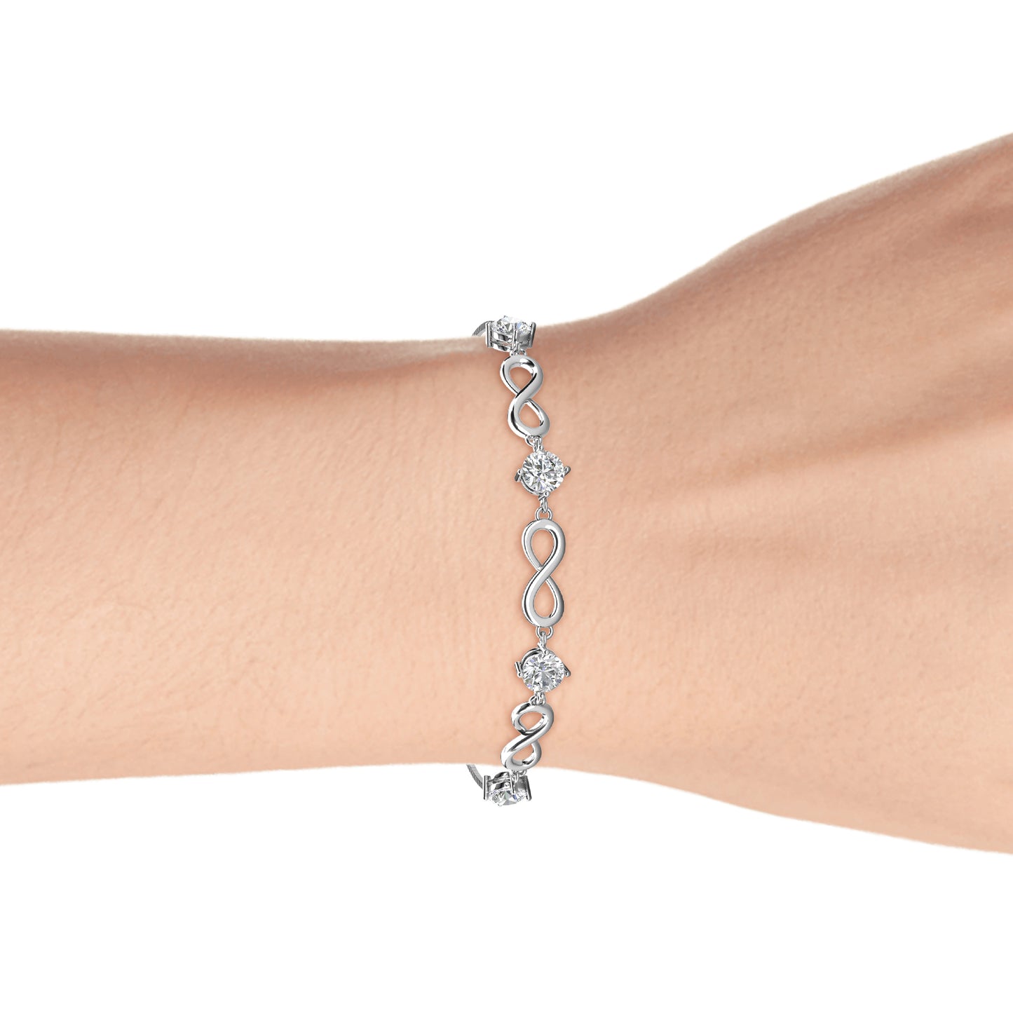 Infini Bracelet MB017 WG RG Cyncerity Jewelry with Moissanite, 925 Sterling Silver