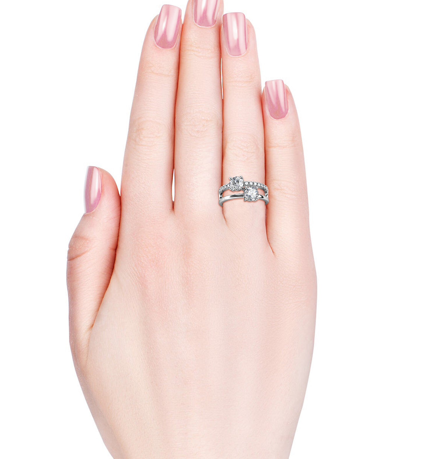 Duo Elegant Ring MR029 WG RG Cyncerity Jewelry with Moissanite, 925 Sterling Silver