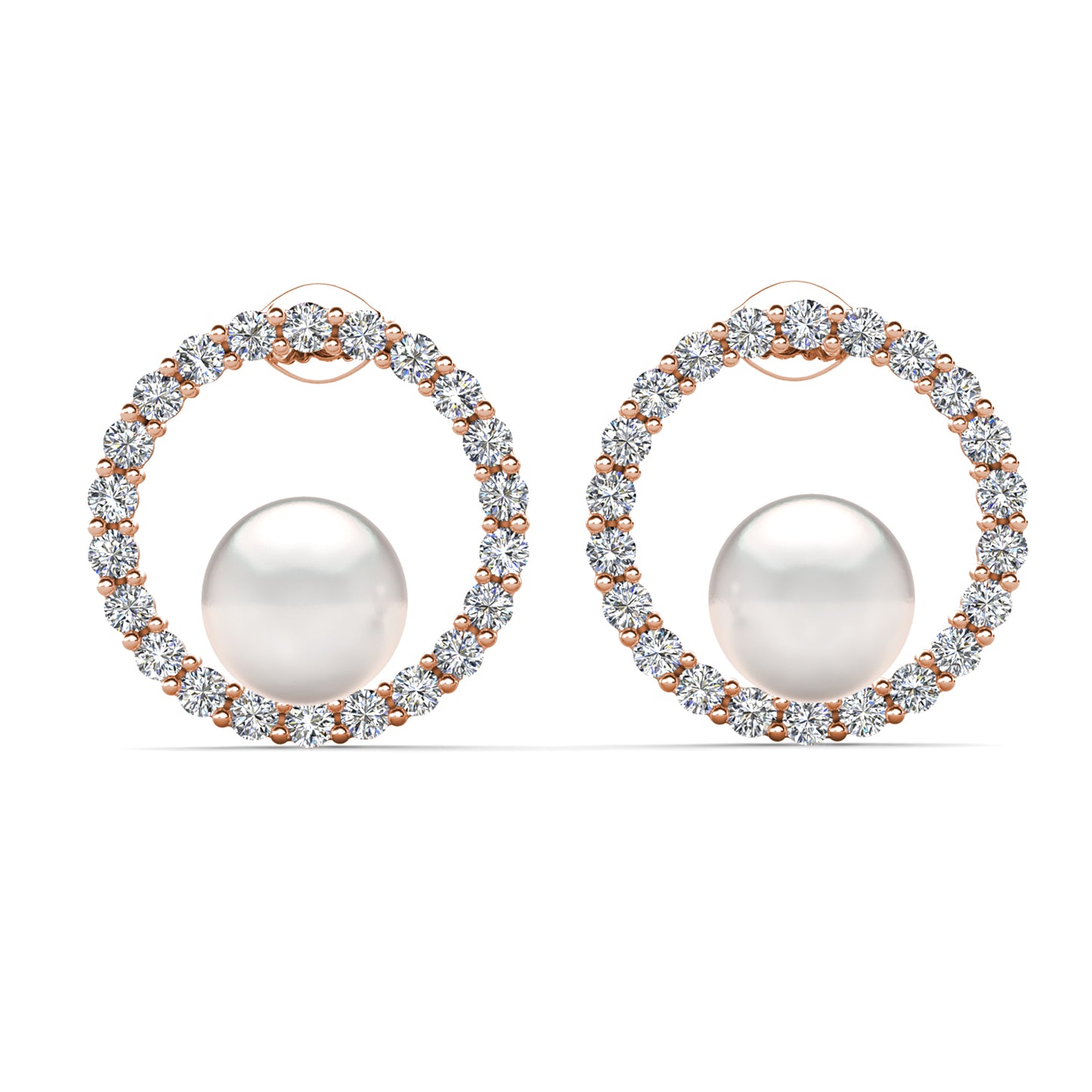 Halo Pearl Earrings ME217 WG RG Cyncerity Jewelry with Moissanite, 925 Sterling Silver