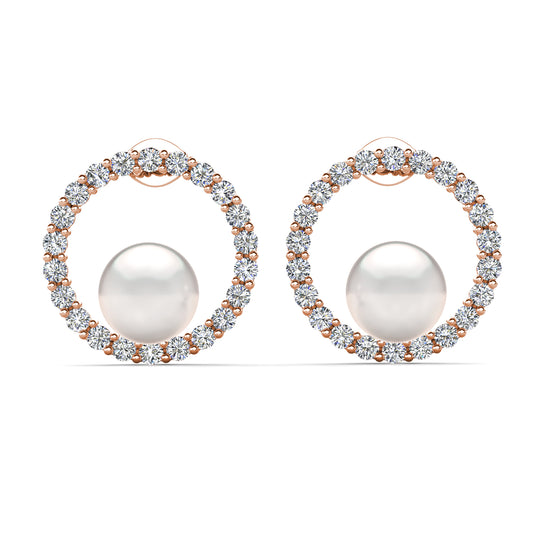 Halo Pearl Earrings ME217 WG RG Cyncerity Jewelry with Moissanite, 925 Sterling Silver