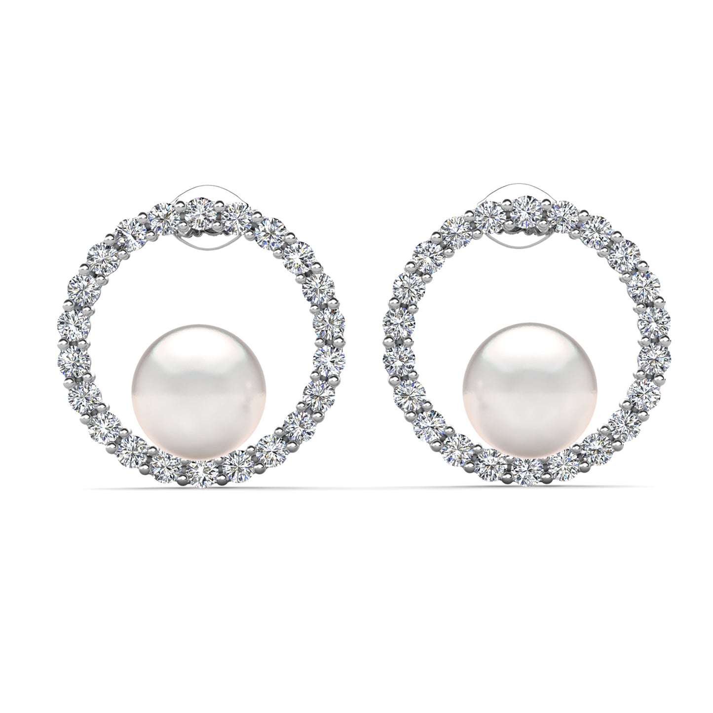 Halo Pearl Earrings ME217 WG RG Cyncerity Jewelry with Moissanite, 925 Sterling Silver