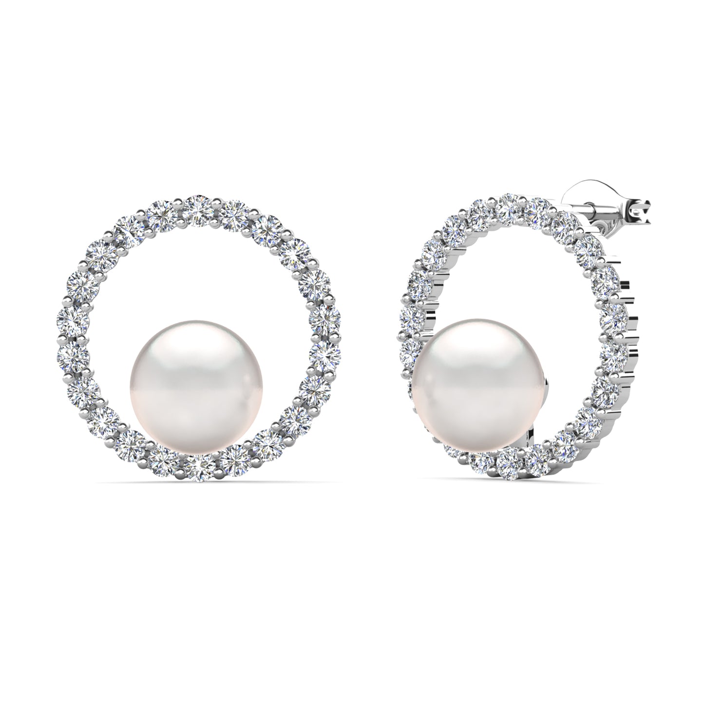Halo Pearl Earrings ME217 WG RG Cyncerity Jewelry with Moissanite, 925 Sterling Silver