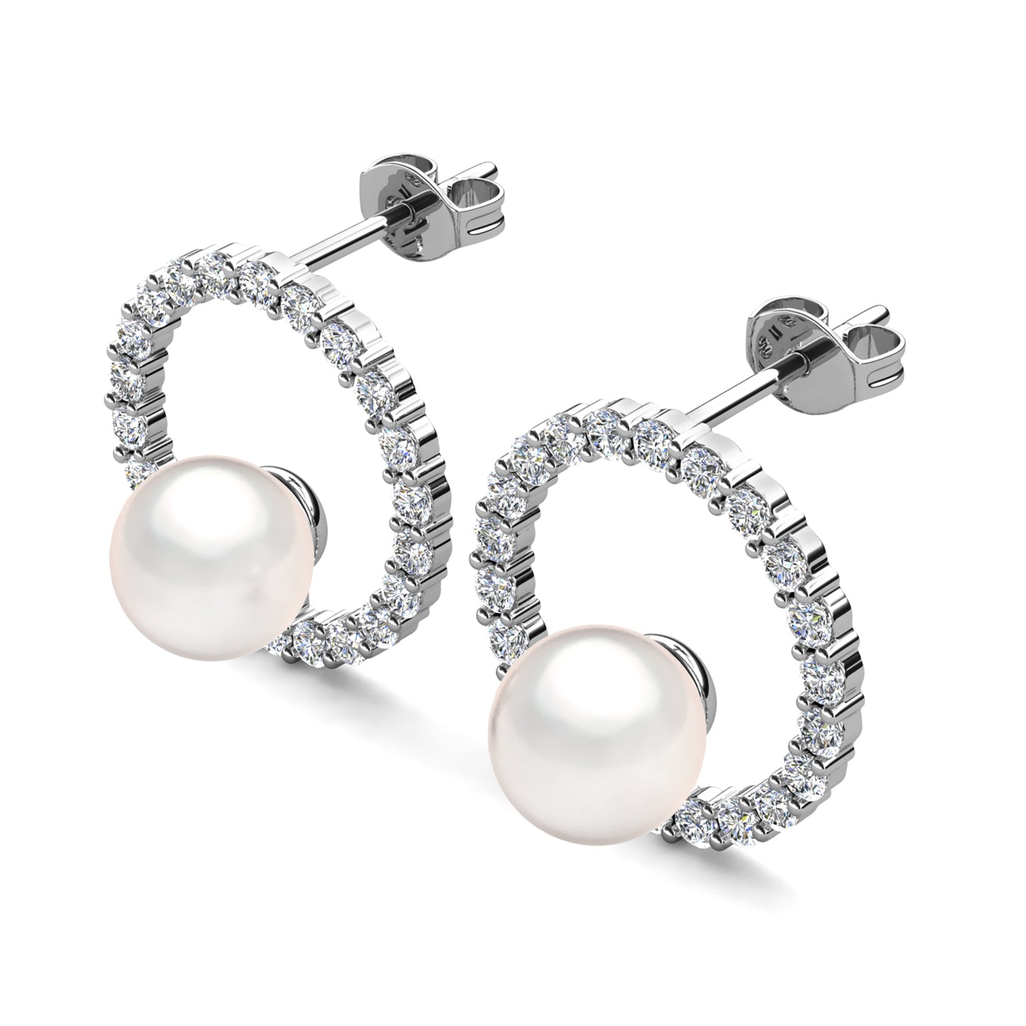 Halo Pearl Earrings ME217 WG RG Cyncerity Jewelry with Moissanite, 925 Sterling Silver