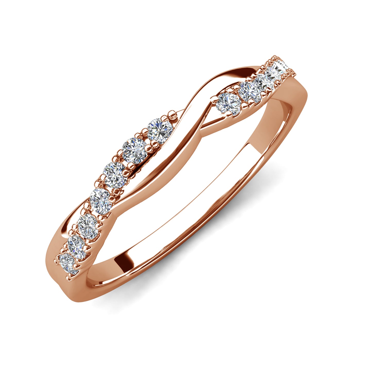 Sweet Twist Ring MR117 WG RG Cyncerity Jewelry with Moissanite, 925 Sterling Silver