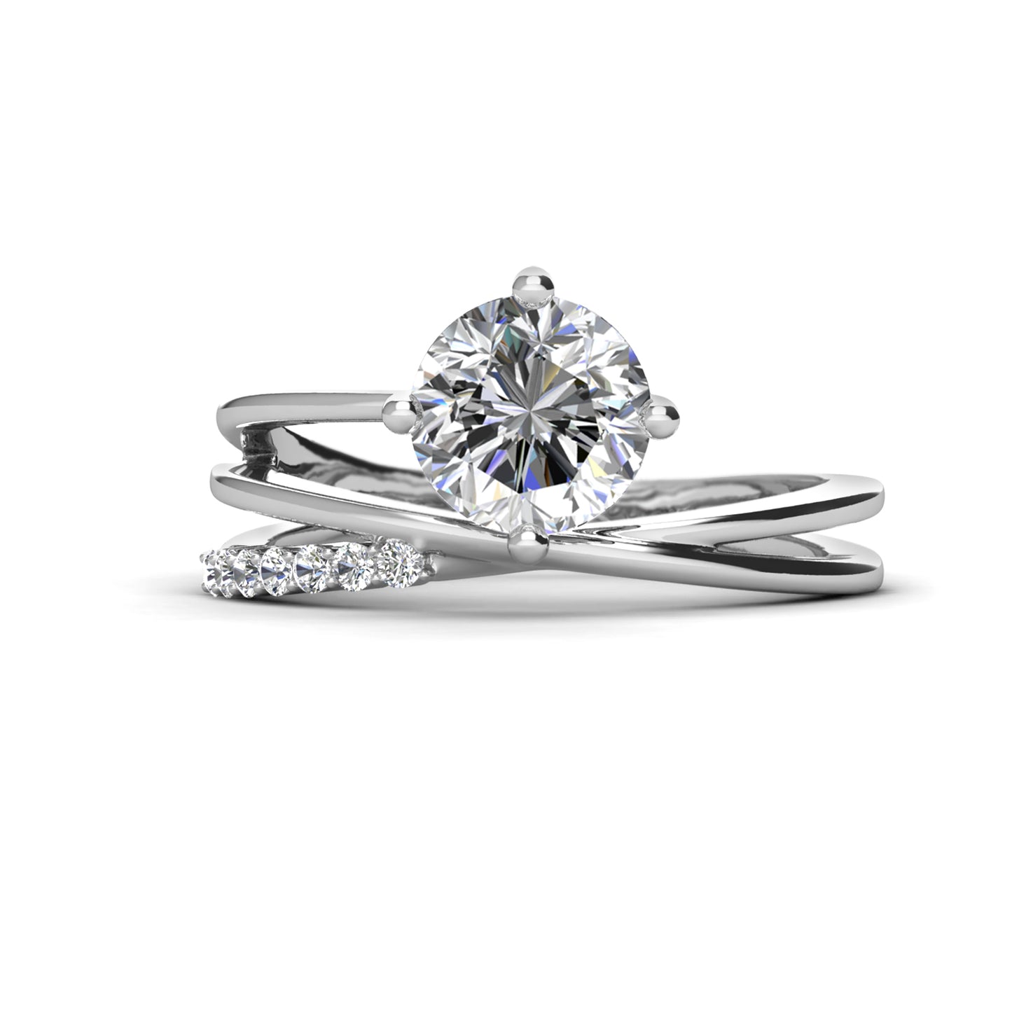 Lumiere Ring MR078 WG RG Cyncerity Jewelry with Moissanite, 925 Sterling Silver