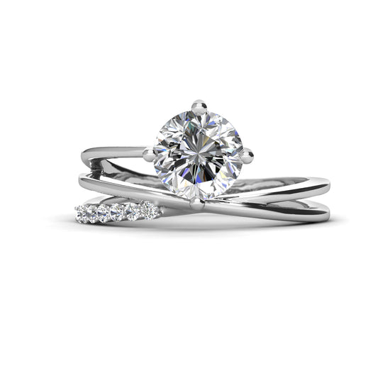 Lumiere Ring MR078 WG RG Cyncerity Jewelry with Moissanite, 925 Sterling Silver