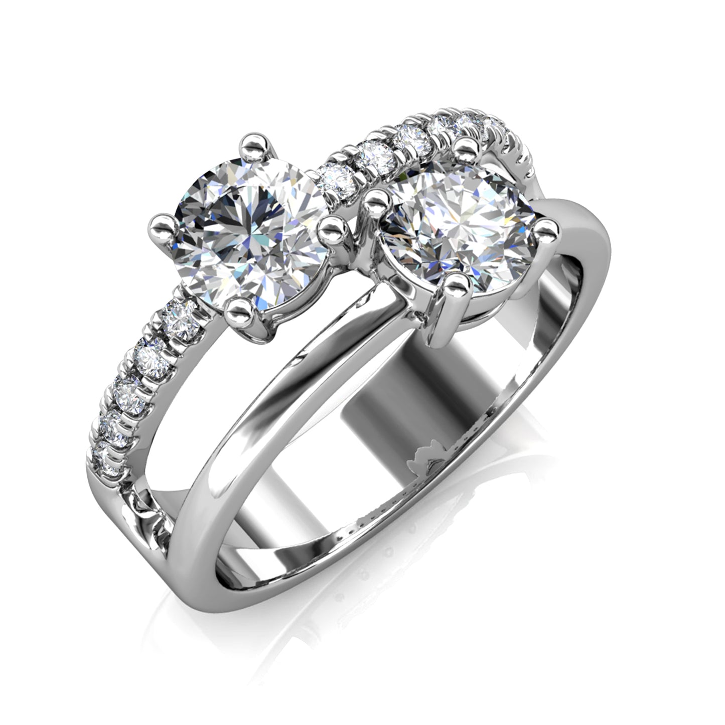 Duo Elegant Ring MR029 WG RG Cyncerity Jewelry with Moissanite, 925 Sterling Silver