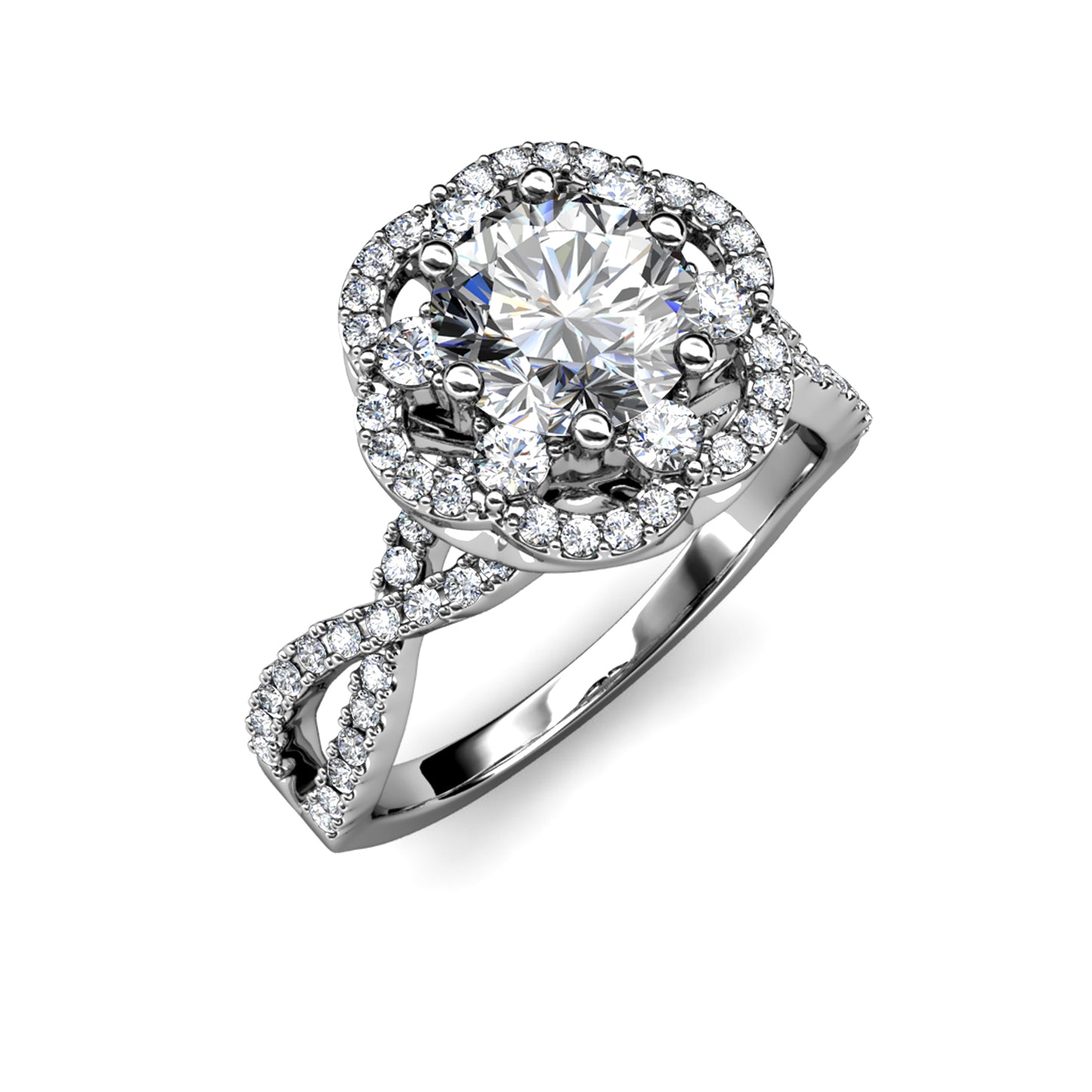 Precious Fleur Ring MR114 WG RG Cyncerity Jewelry with Moissanite, 925 Sterling Silver