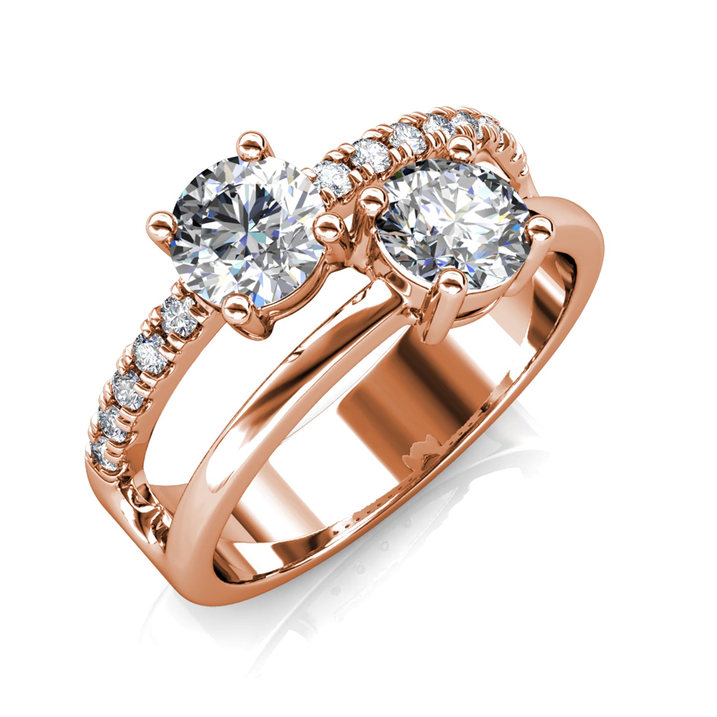 Duo Elegant Ring MR029 WG RG Cyncerity Jewelry with Moissanite, 925 Sterling Silver