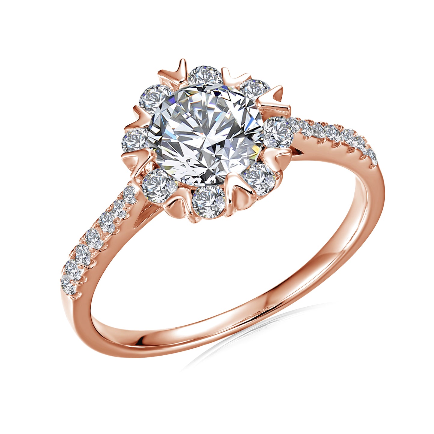 Soleil Ring MR085 WG RG Cyncerity Jewelry with Moissanite, 925 Sterling Silver