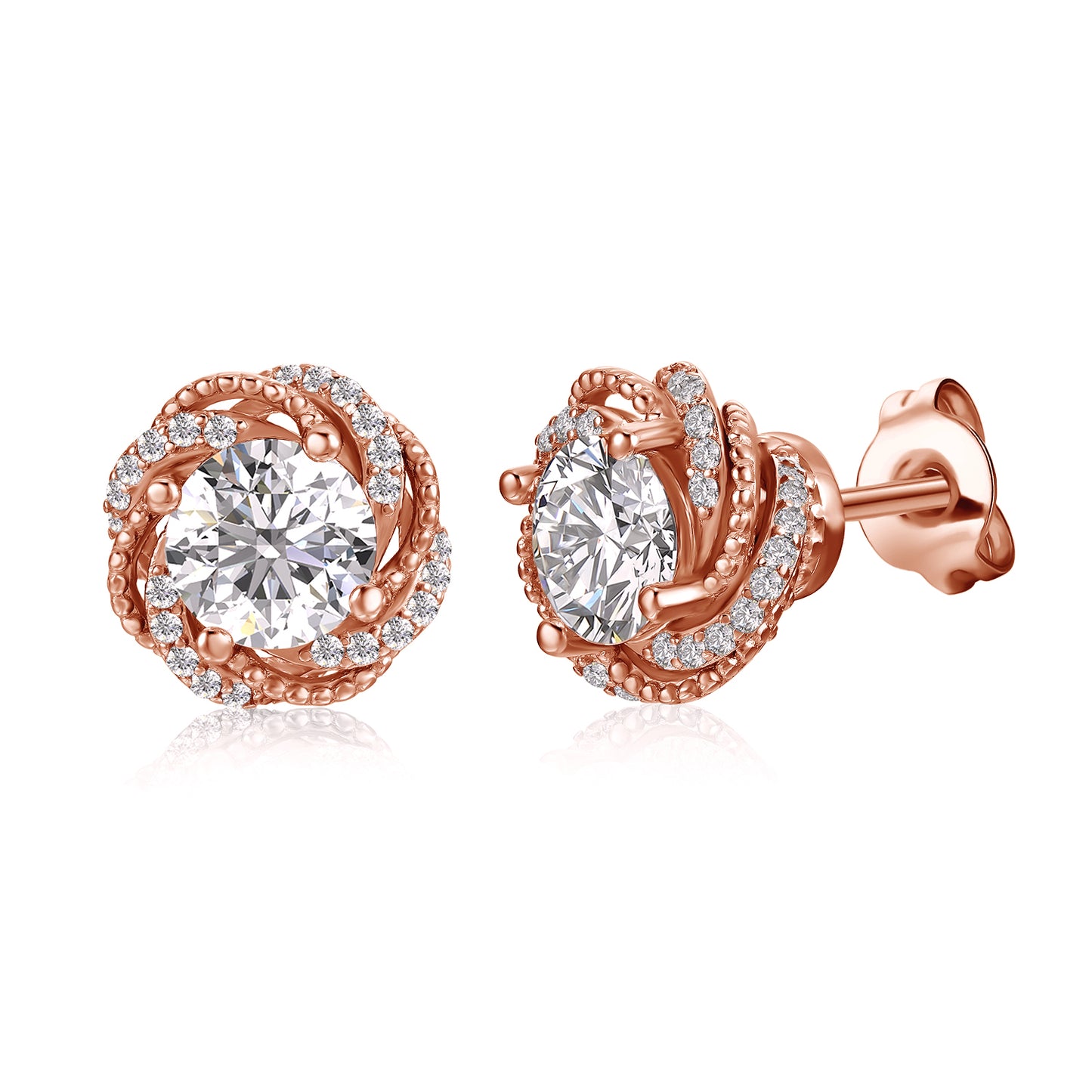 Rosa Earrings ME075 WG RG Cyncerity Jewelry with Moissanite, 925 Sterling Silver