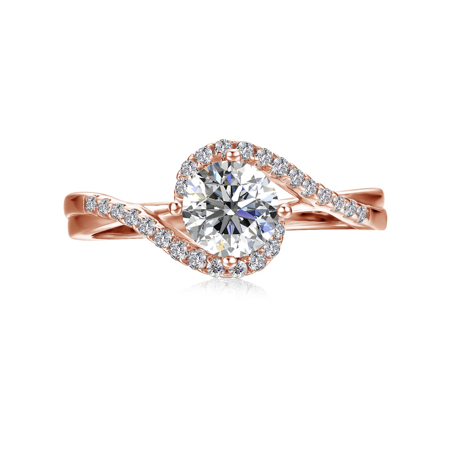 Entrelazar Ring MR077 WG RG Cyncerity Jewelry with Moissanite, 925 Sterling Silver