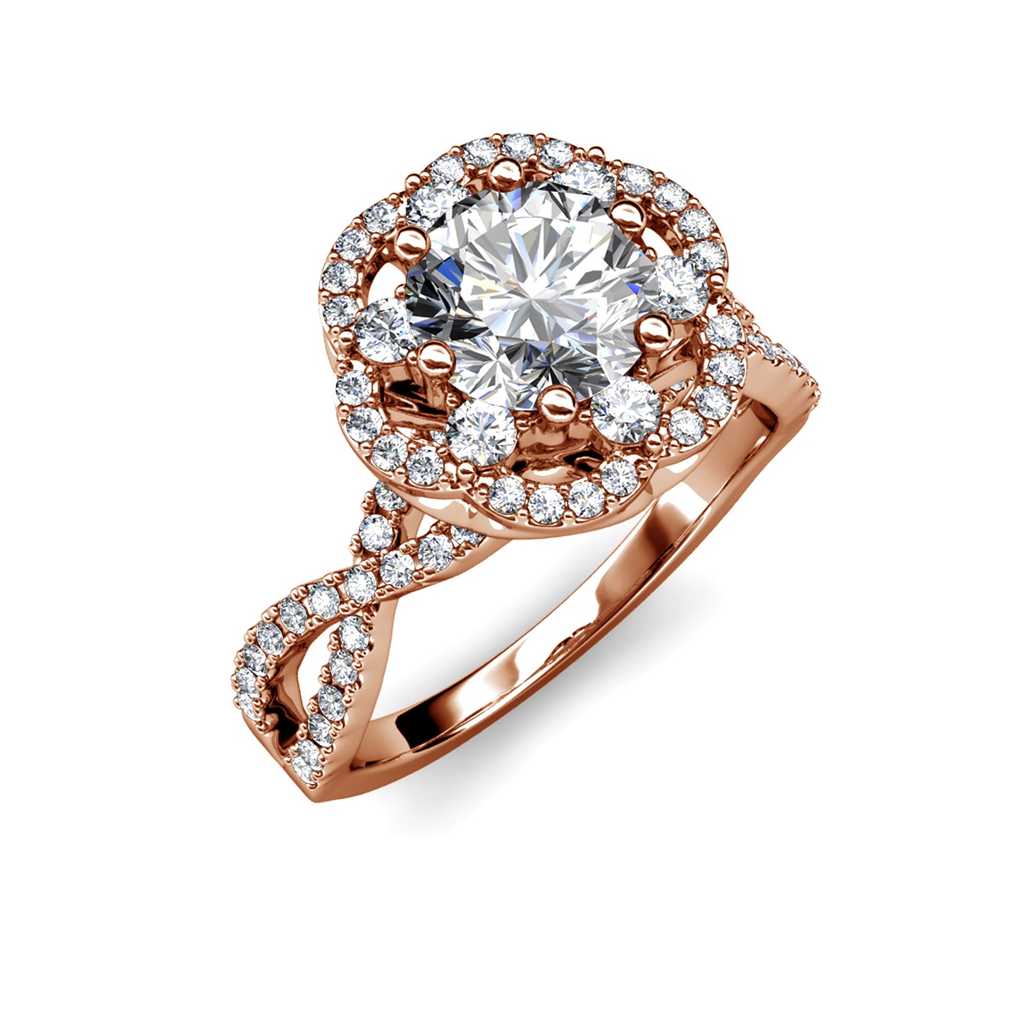 Precious Fleur Ring MR114 WG RG Cyncerity Jewelry with Moissanite, 925 Sterling Silver