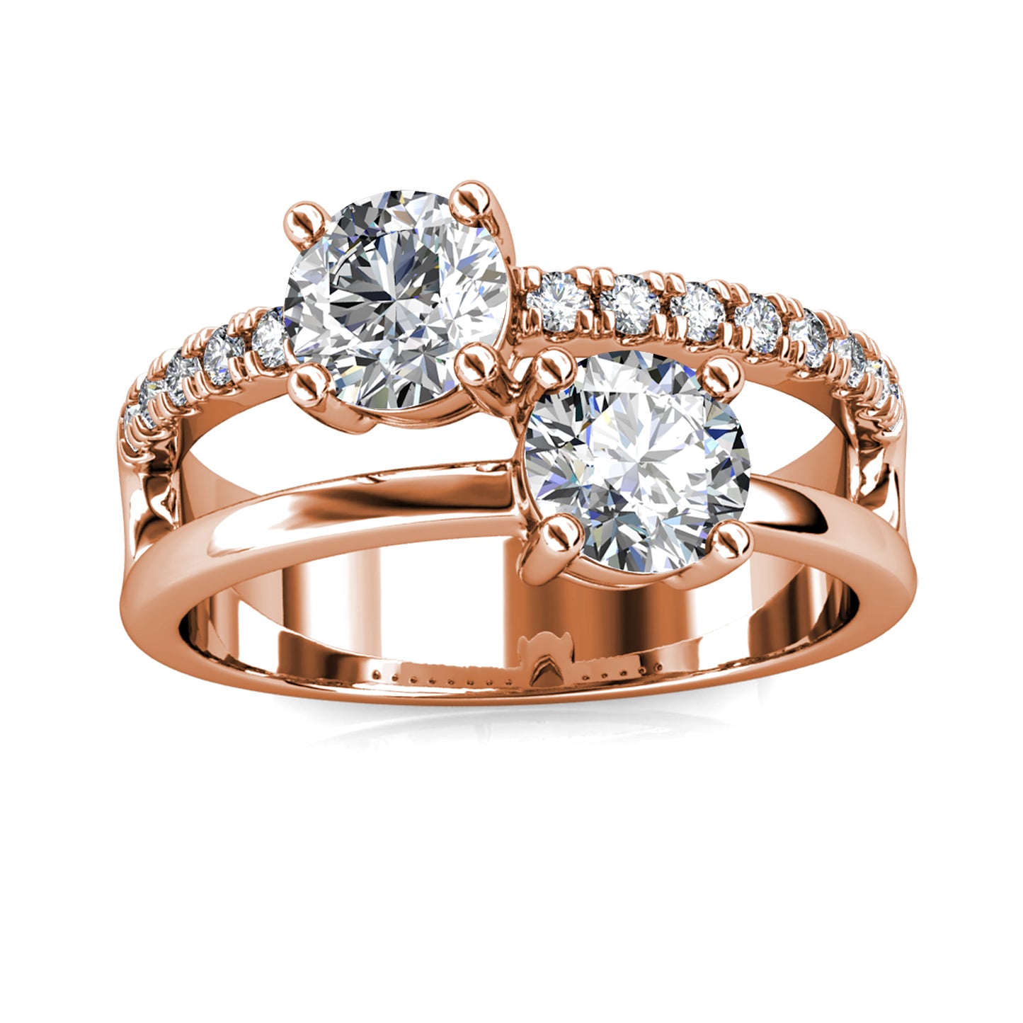 Duo Elegant Ring MR029 WG RG Cyncerity Jewelry with Moissanite, 925 Sterling Silver