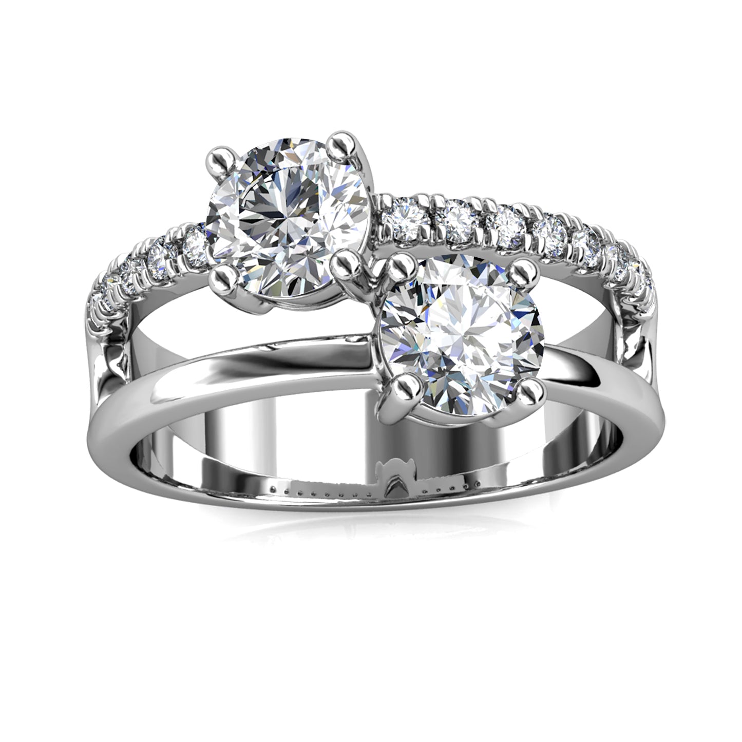 Duo Elegant Ring MR029 WG RG Cyncerity Jewelry with Moissanite, 925 Sterling Silver